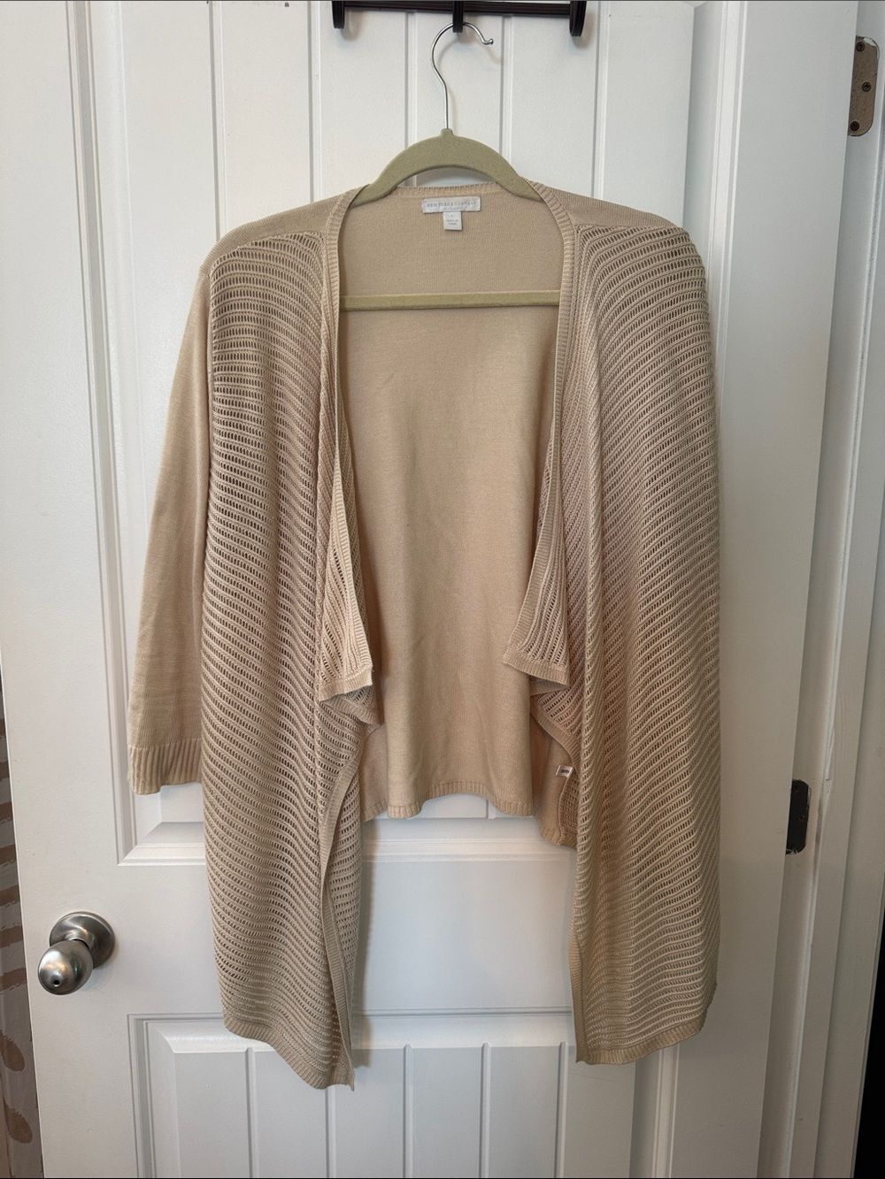 New York & Company Open-Front Draped Cardigan in Light Beige